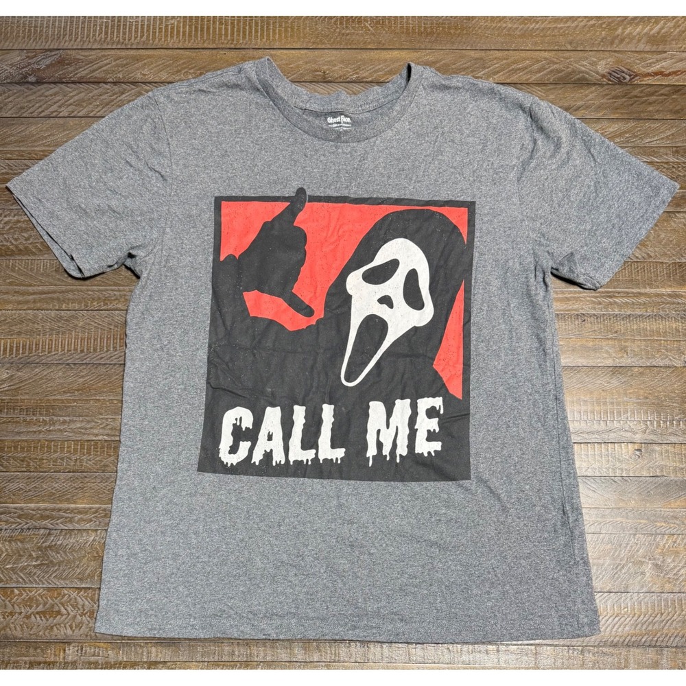 Ghost Face T-Shirt Mens XL Grey Scream Horror Movie Call Me Graphic Tee Preloved